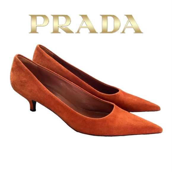 Prada Shoes - Prada Suede Kitten Heel  Pointed Toe Pumps Orange 38.5 8.5
